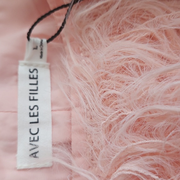 Avec Les Filles Women's Pink Feather Vest Sleeveless Back Zip Jewel Neckline L - Picture 2 of 4